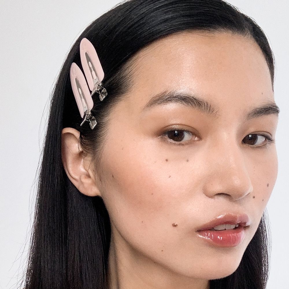 GLOSSIER SET OF TWO PINK NON CREASE HAIR CLIPS -PINS